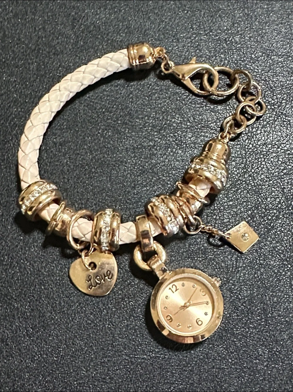 Accutime Watch Co Rose Gold Charm Bracelet Watch